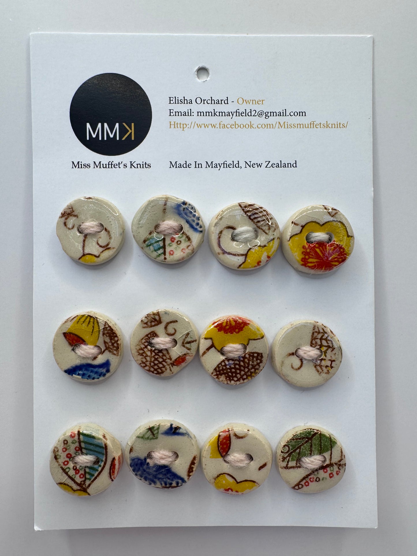 Miss Muffet's Knits: Ceramic Buttons 12 per sheet/1.5cm