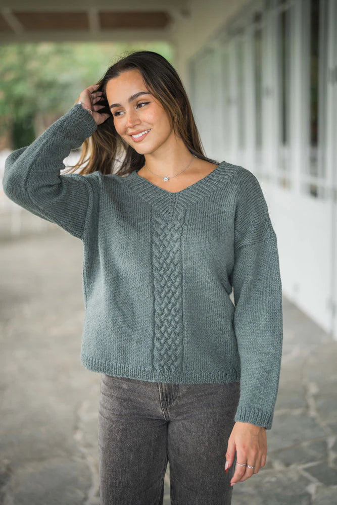 Crucci Knitting Pattern 2305 Cable Front V Neck Sweater