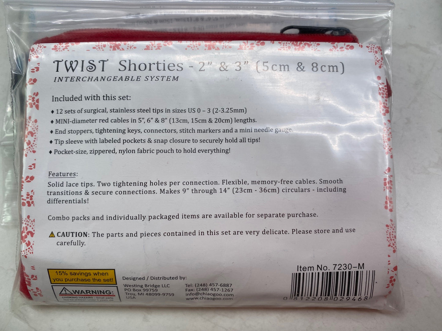 ChiaoGoo Twist Shorties Red 2″/3″ (5 & 8cm) Mini Interchangeable Set