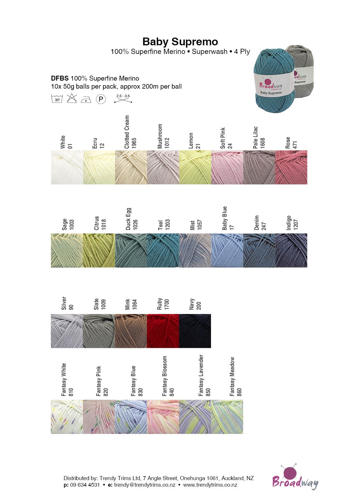 Broadway NZ Baby Supremo Superfine Merino - 4ply